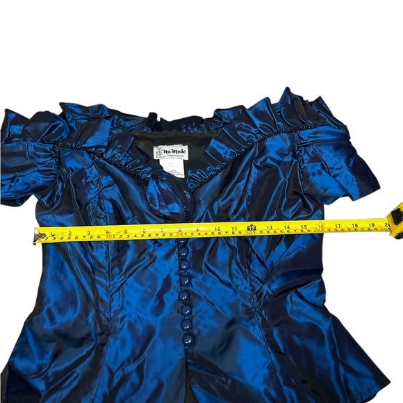 Vintage Iridescent Blue Corset-Style Off-Shoulder Top  - Small - Picture 13 of 16